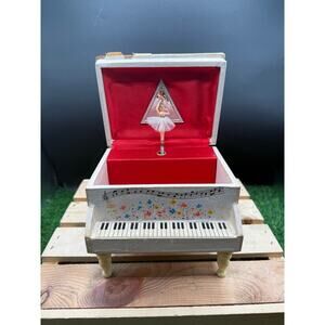 Vintage Tilso of Japan Wooden Piano Musical Jewelry Box - Working